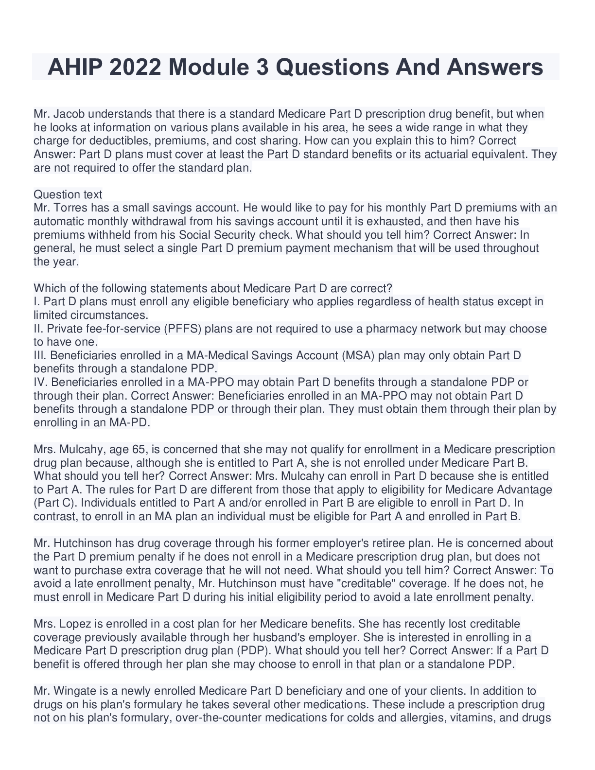 Preview image for AHIP 2022 Module 3 Questions And Answers